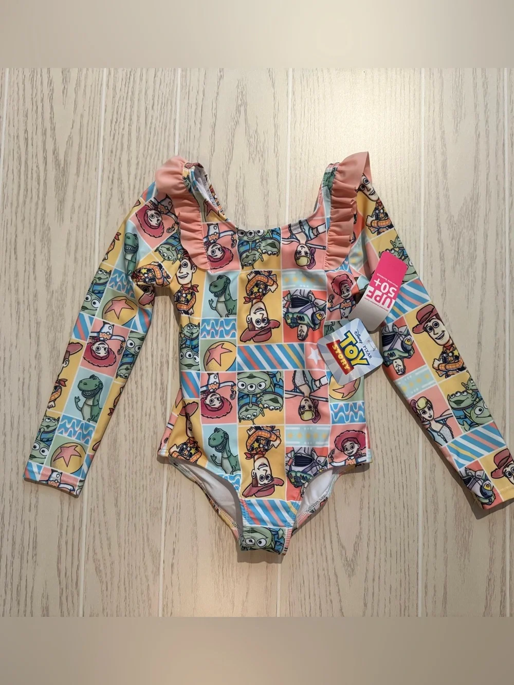 Disney Toy Story Girls 5T Long Sleeve One Piece Swimsuit UPF 50+ NWT